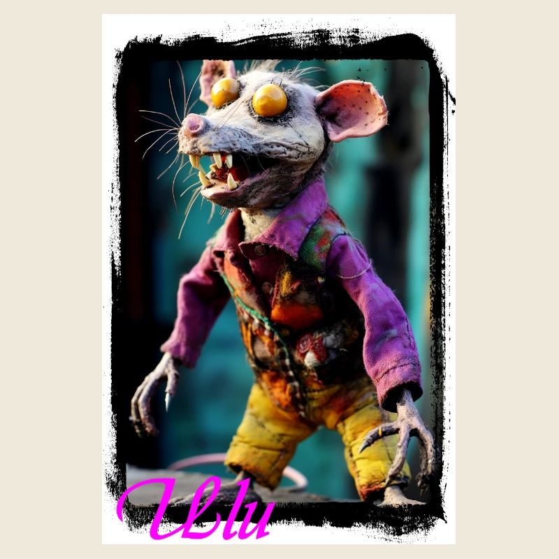Expressive rat character with colorful clothes
