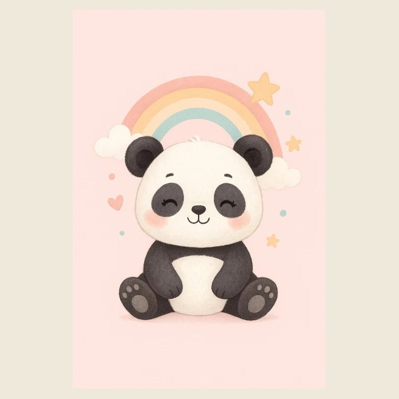 Panda mignon avec arc-en-ciel et étoiles