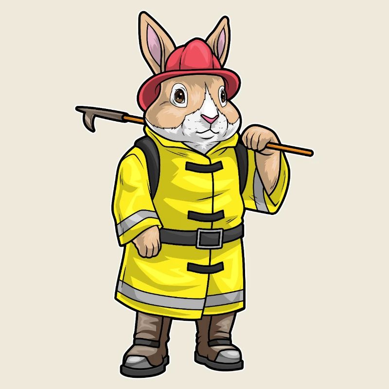 Rabbit Firefighter Tearing Hook Fire Brigade