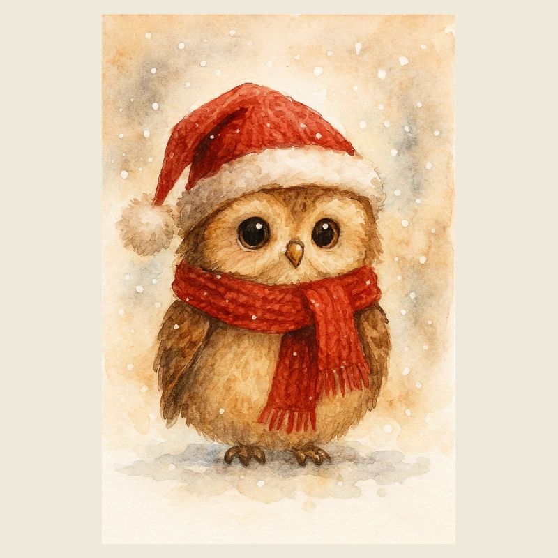 Winter owl with scarf and hat