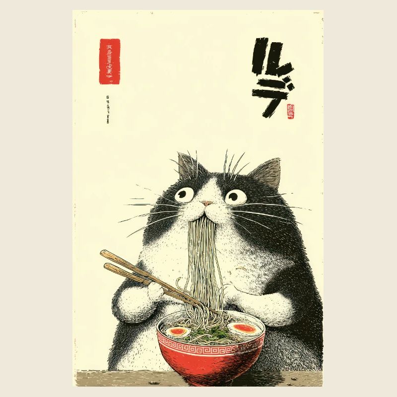 Style Ukiyoe du Chat de Nouilles