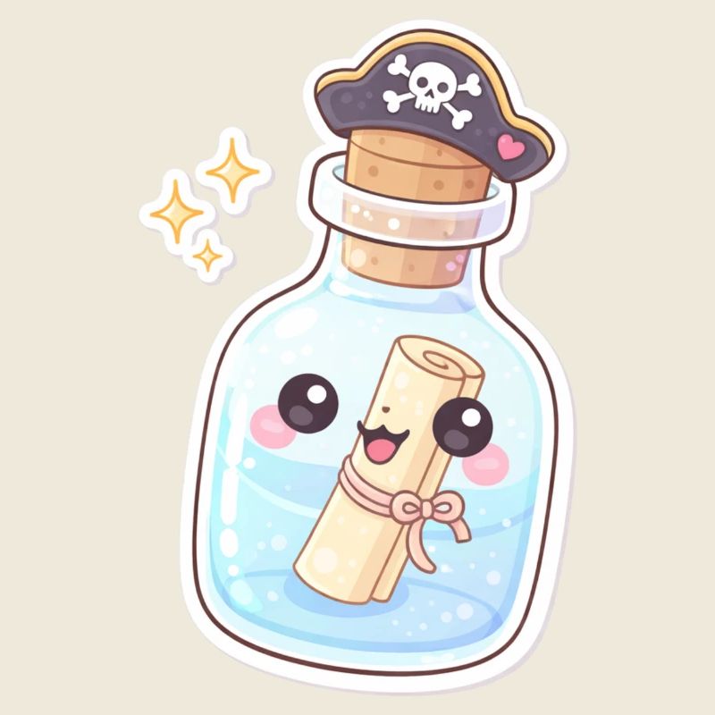 Un message de pirate mignon dans une bouteille