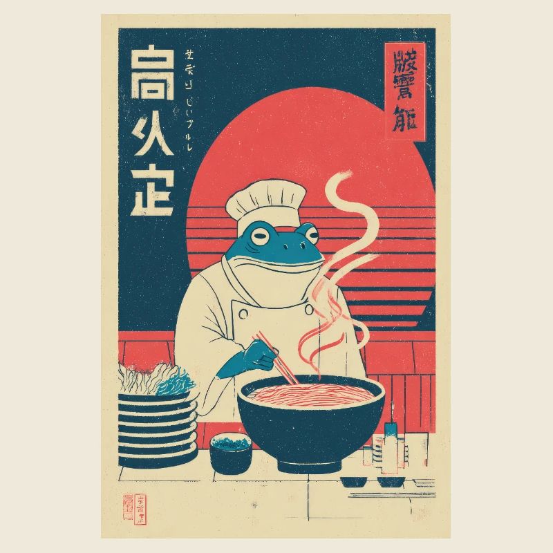 Frog Chef Ramen Retro Poster