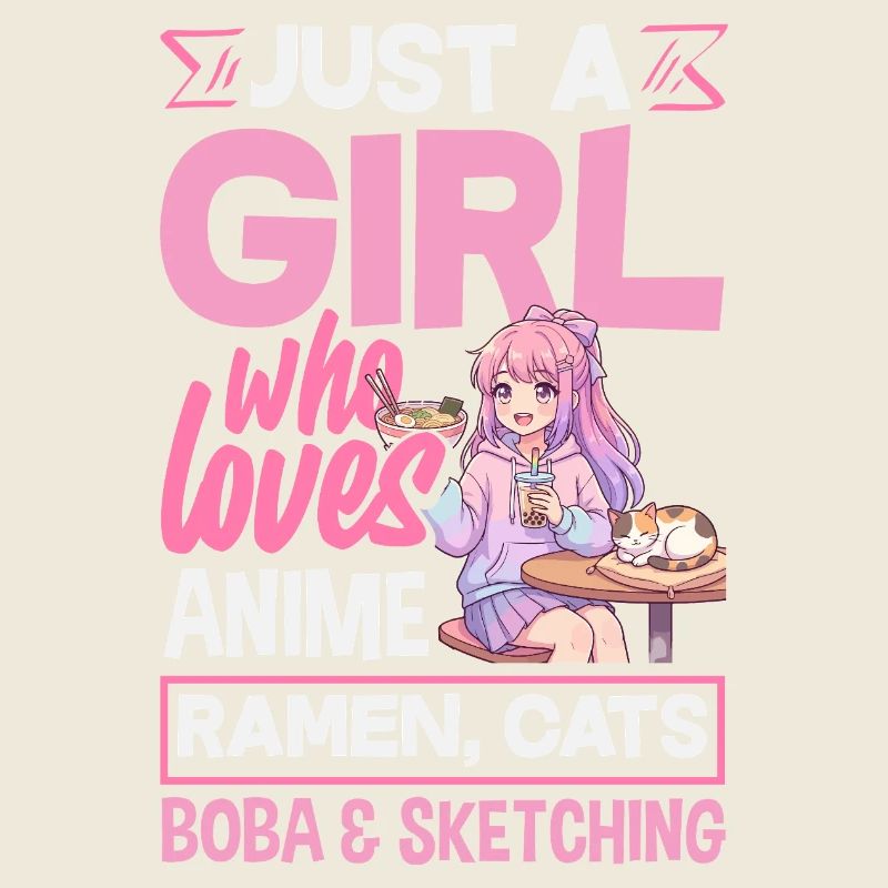 Filles d’anime Ramen Chats Boba Dessin