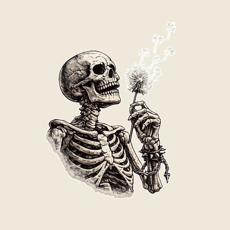 Skeleton with dandelion