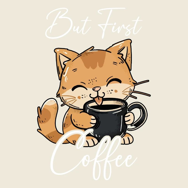 Katze Kaffee But First Coffee Morgenmuffel Lustig