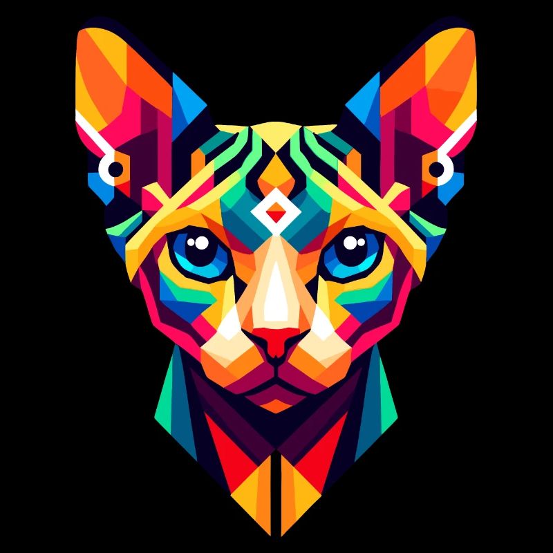 Chat Sphynx Géométrique : Portrait abstrait vibrant