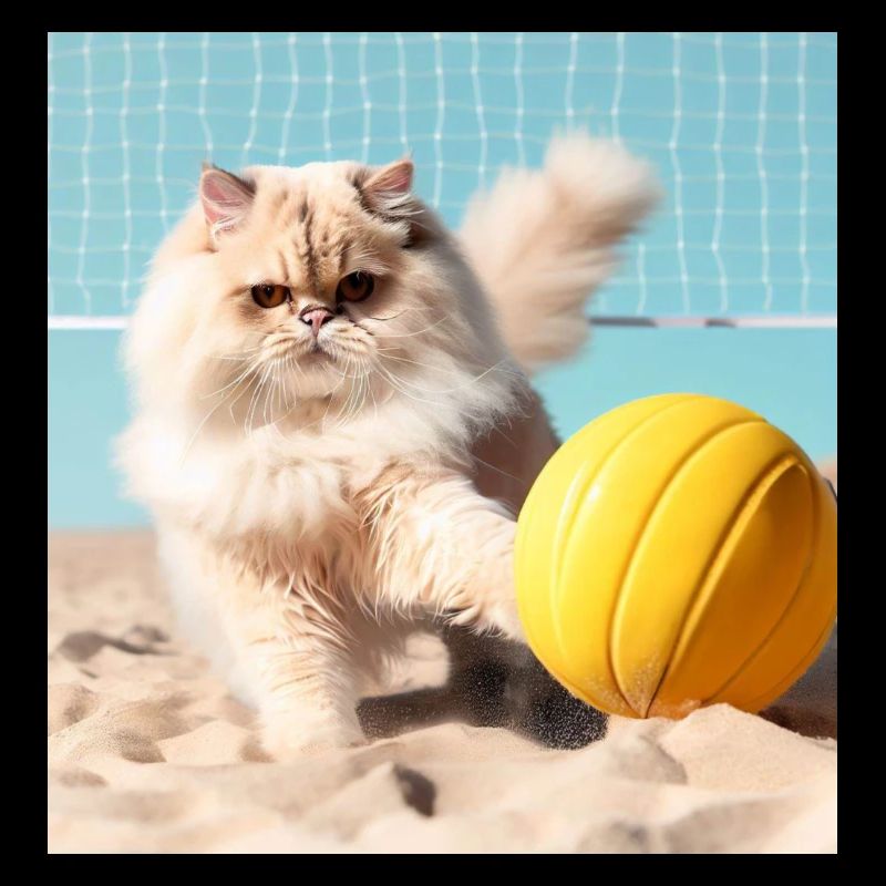 Le chat persan Negan joue au beach-volley