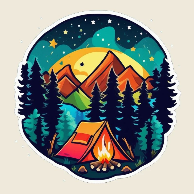 camping, tente et feu de camp