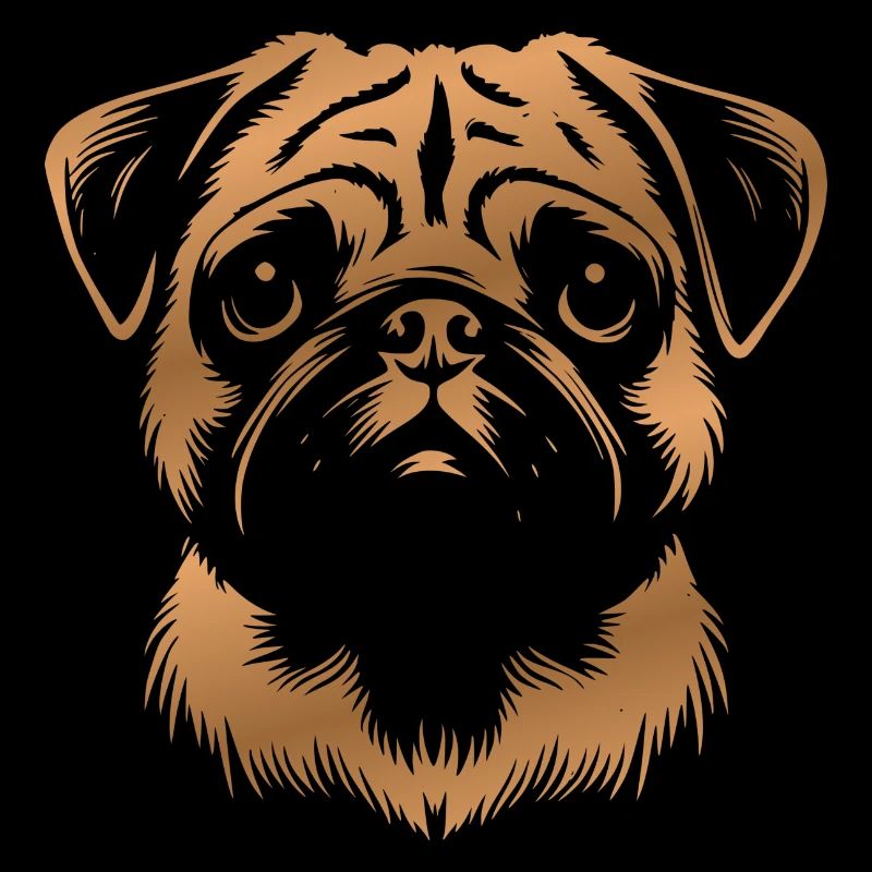 Pug, Dog Head, Drawing bronze