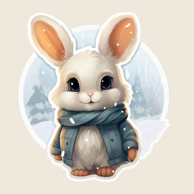 Bunny in the snow with scarf and jacket