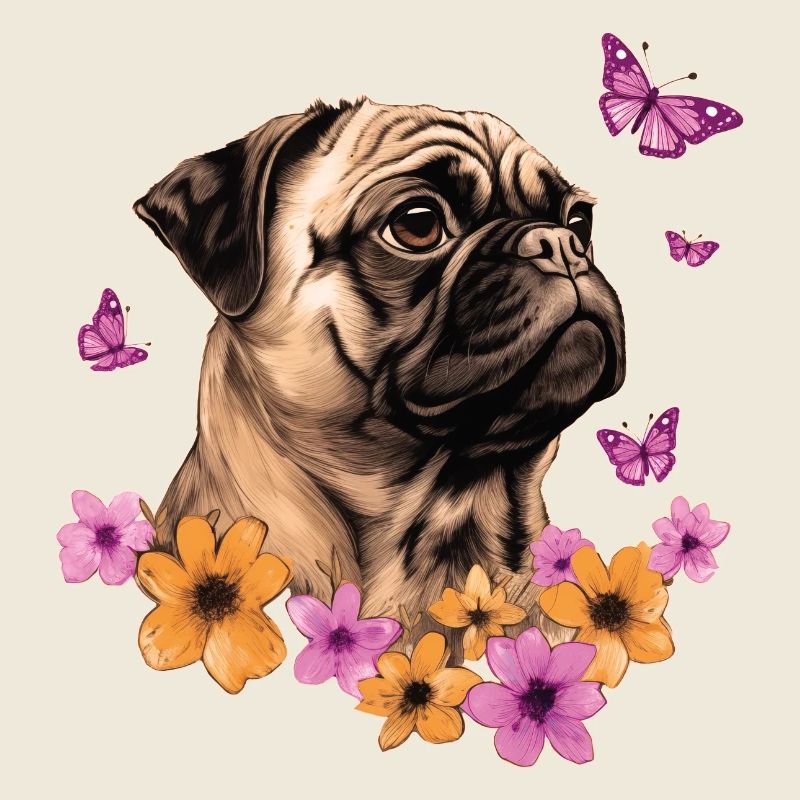 Mops mit Schmetterlingen