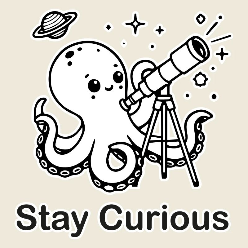 Pieuvre regardant au télescope - Stay Curious