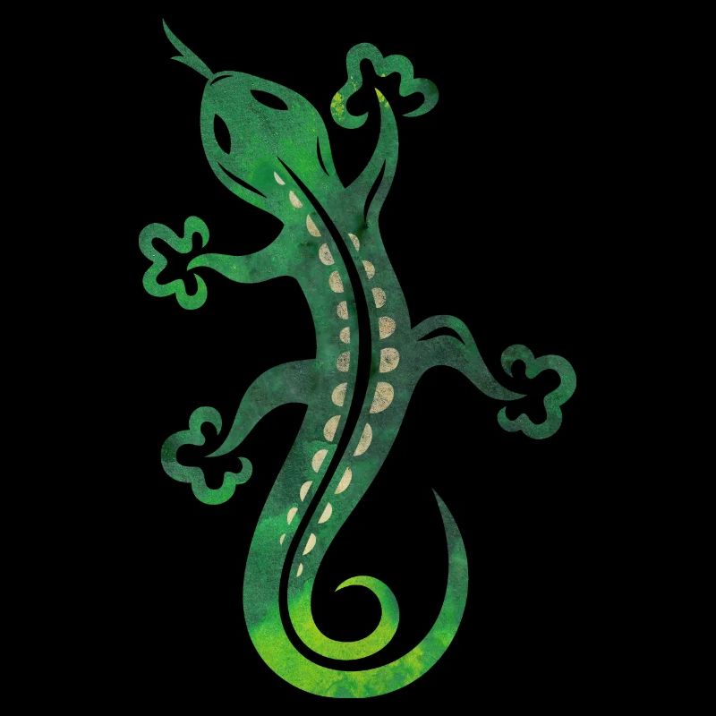 Green lizard, tribal and tattoo style.