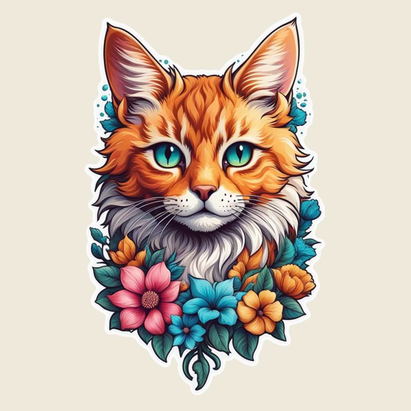 Katze und Blume Aquarell