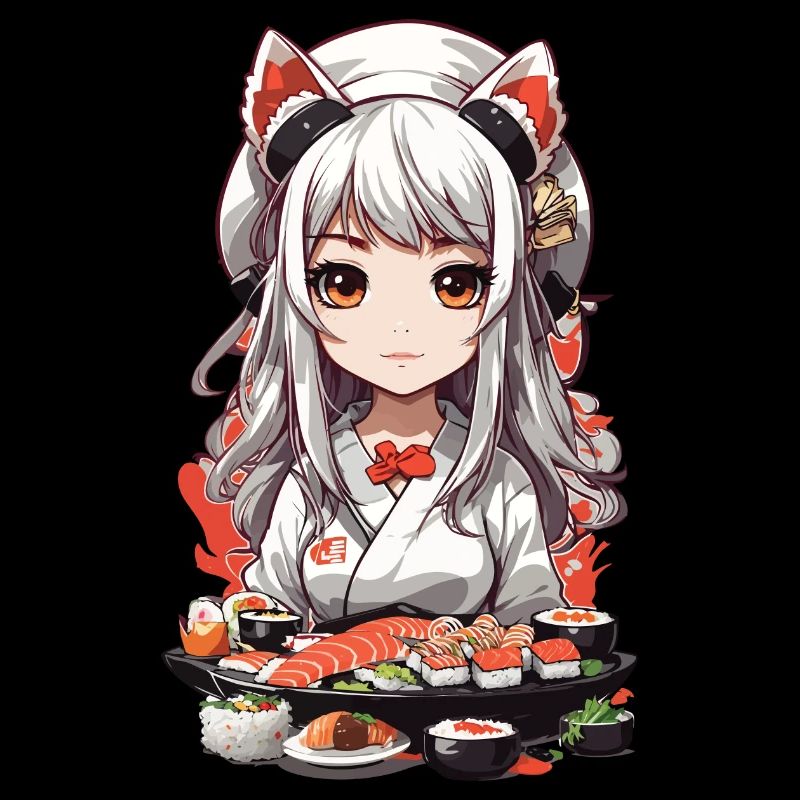 Kawaii Anime Sushi Master with Cat Ears