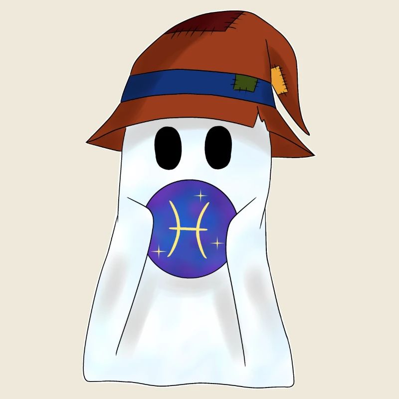 Little ghost with the zodiac sign Pisces
