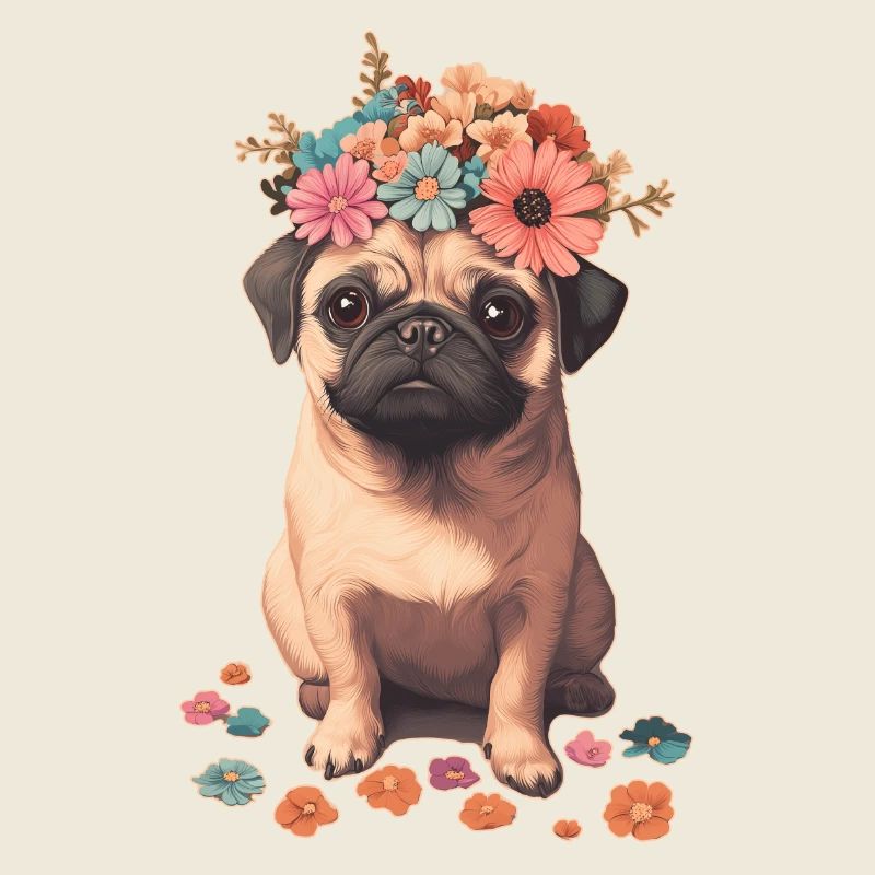 Mops mit Blumen