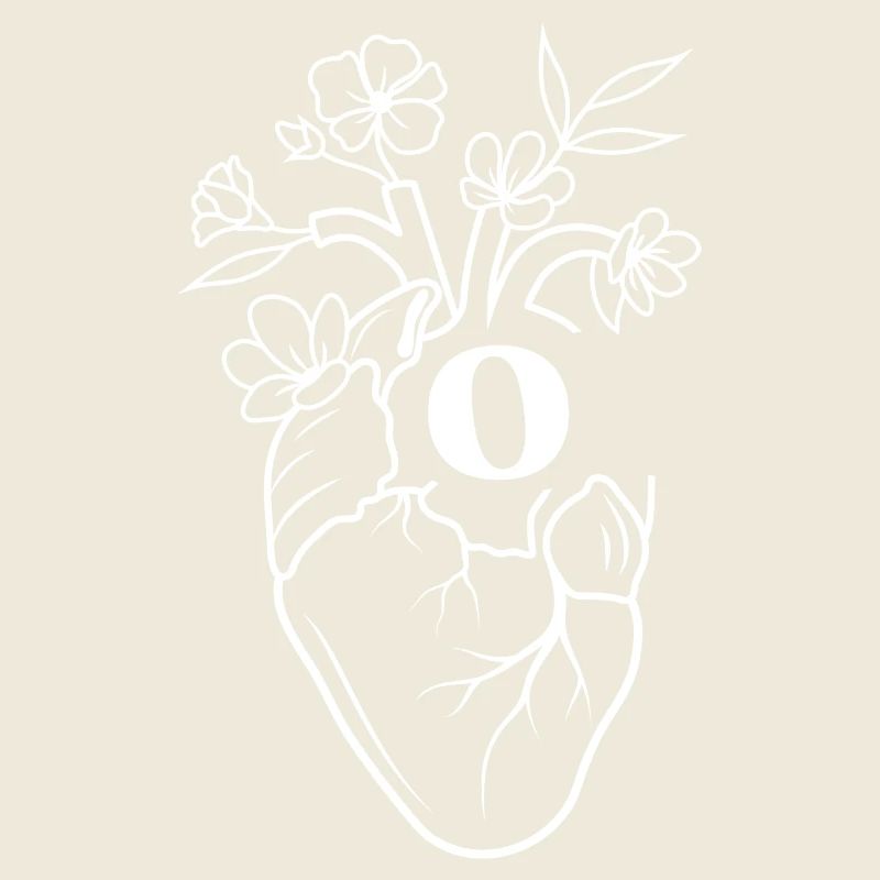 Buchstabe o weißes florales Anatomieherz