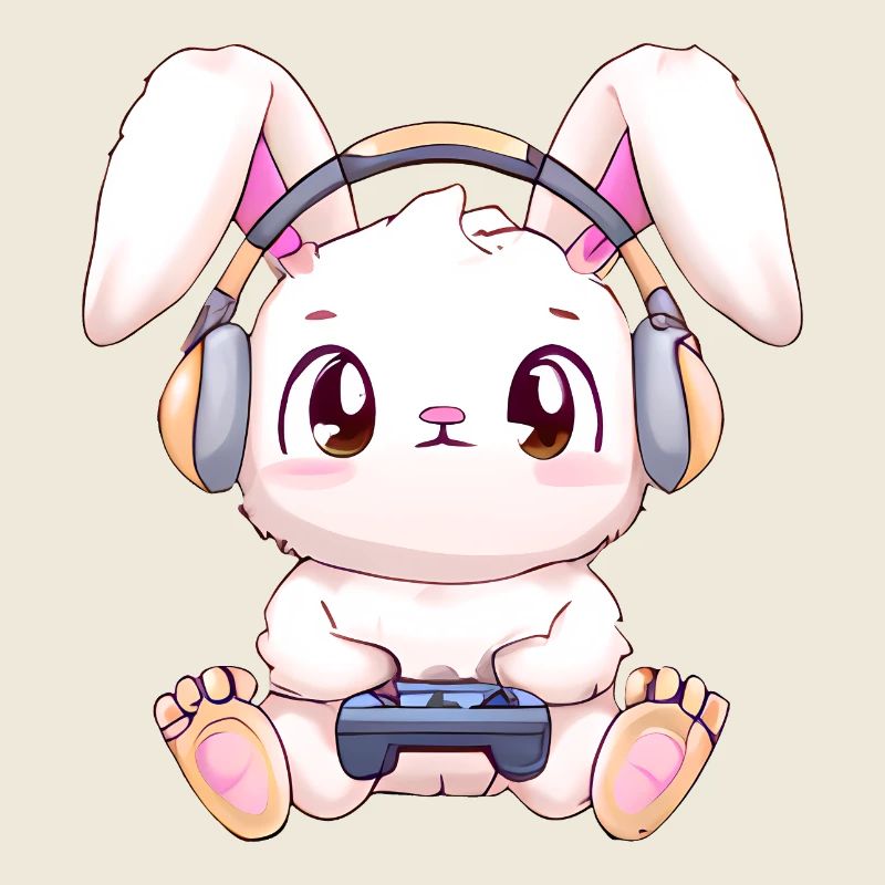 00271 Hase mit Kopfhörer und Controller