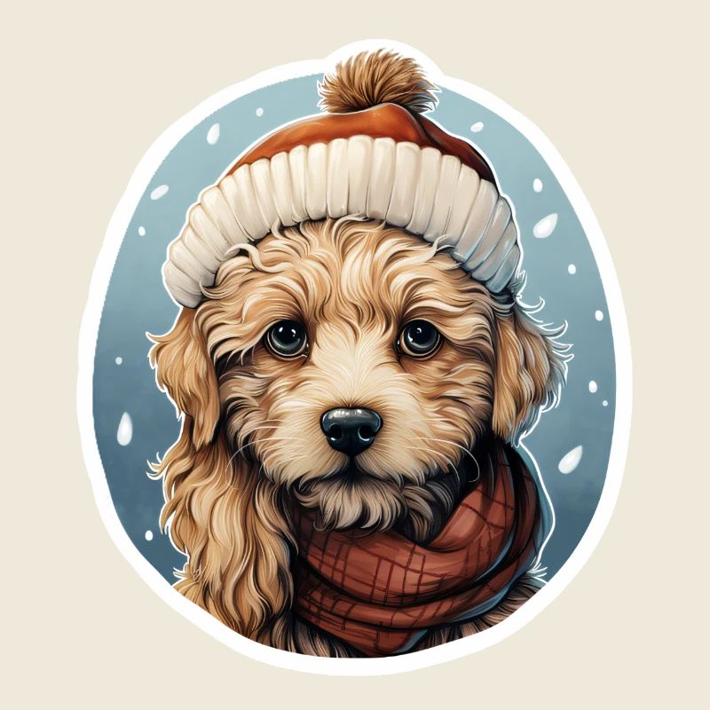 Chien avec écharpe et chapeau