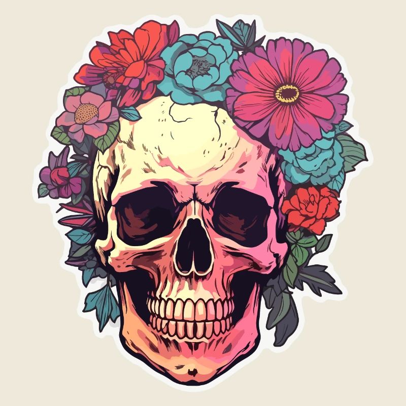 Crâne humain et fleurs 3