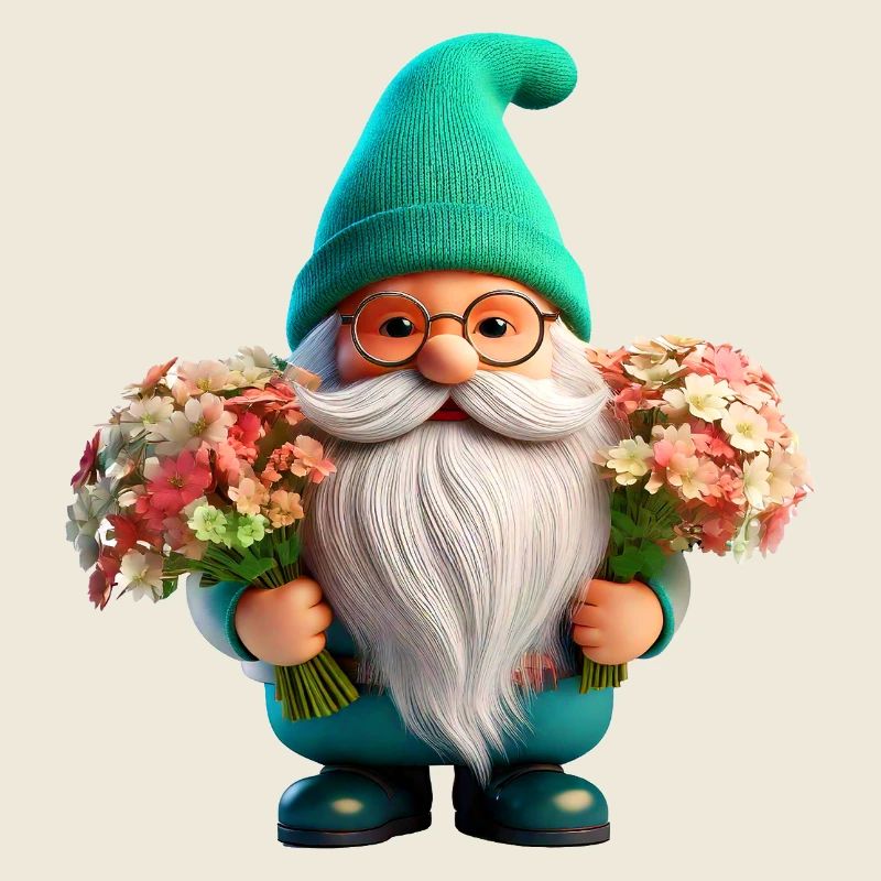 Gartenzwerg mit Blumenstrauß x2