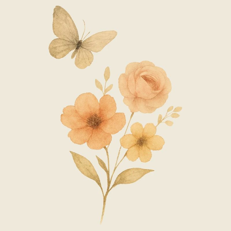 Pastellblumen mit Schmetterling
