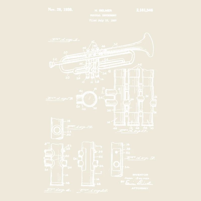 Trompette – Brevet de dessin technique Vintage blanc
