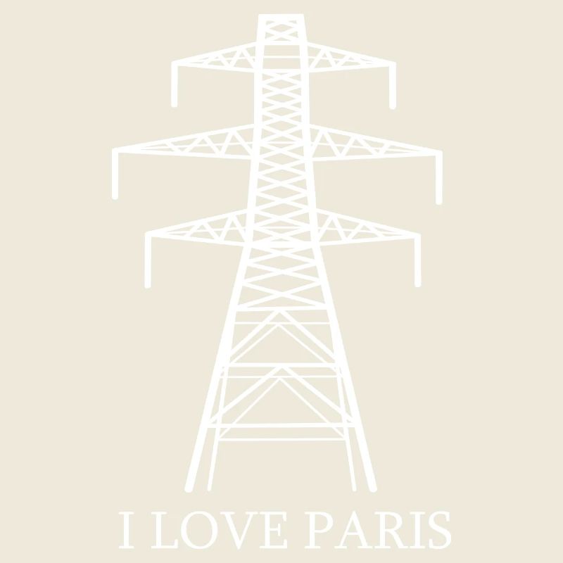 Power pylon as Eiffel Tower "I Love Paris" satire