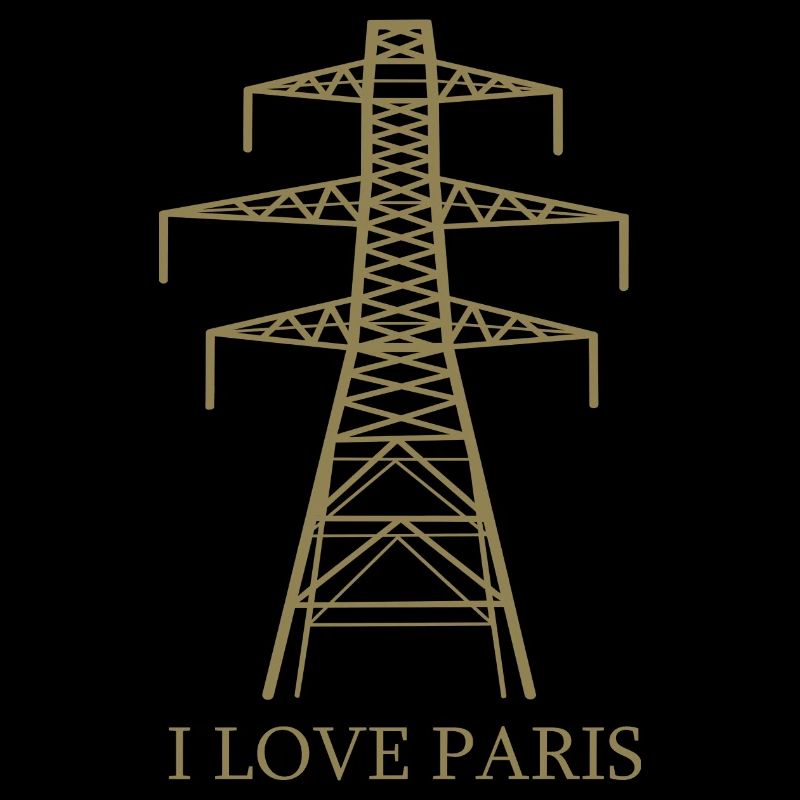 Power pylon as Eiffel Tower "I Love Paris" satire