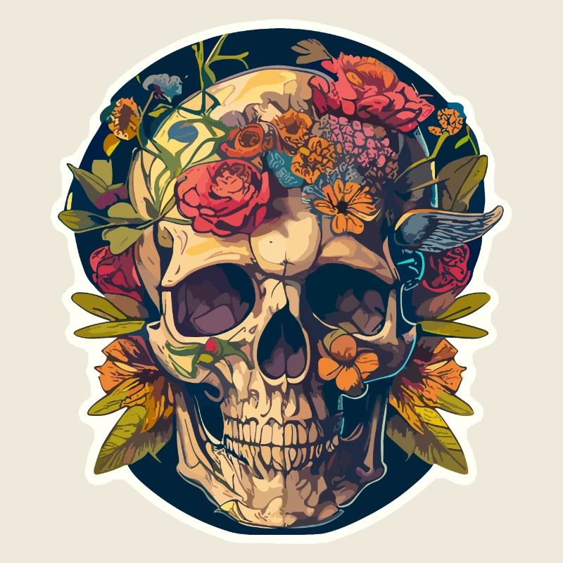 Crâne humain et fleurs 24