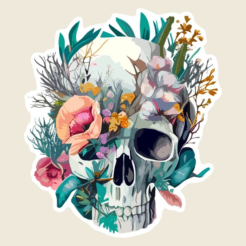 Crâne humain et fleurs 28