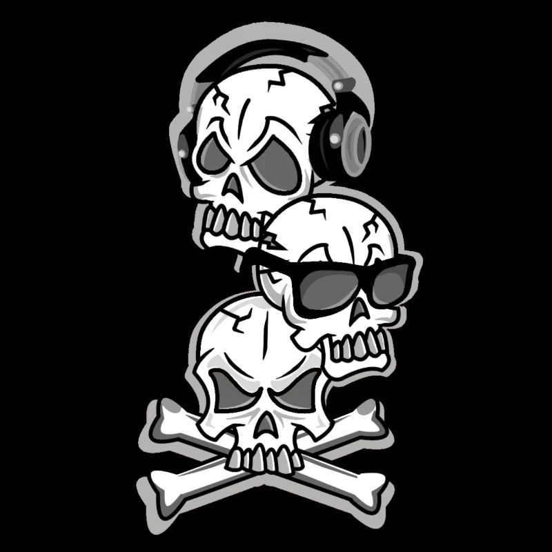 Three skulls, hear, see and speak no evil