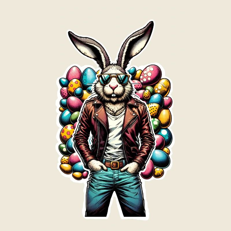 Osterhase cool mit Eiern, Sonnenbrille und Jeans