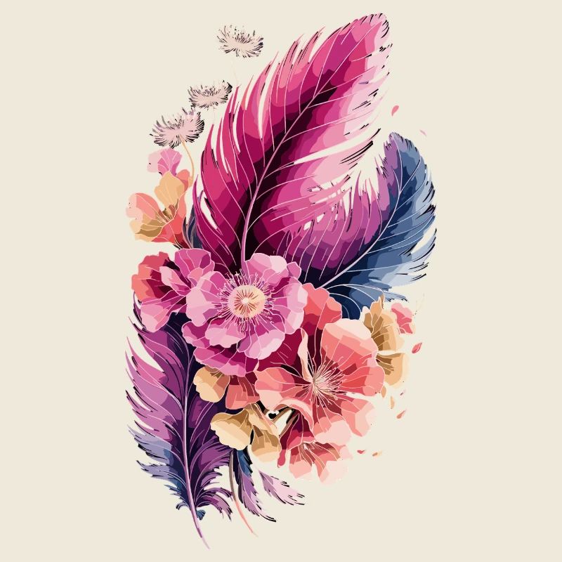 Boho Feathers and Flowers Watercolor Floral