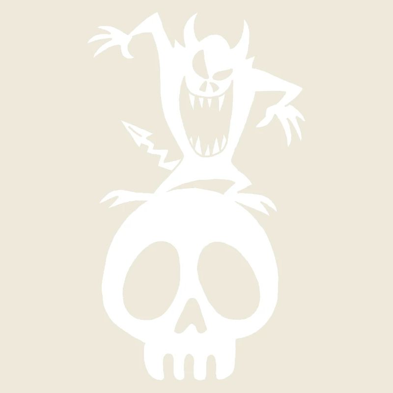 Weißer Dämon auf einem Schädel