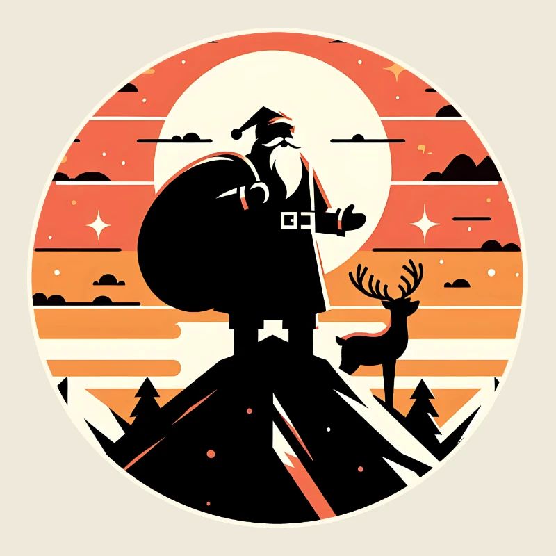 Santa Claus with reindeer on mountain top