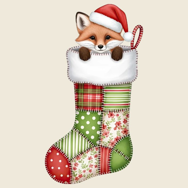 Mignon renard de dessin animé en chaussette de Noël