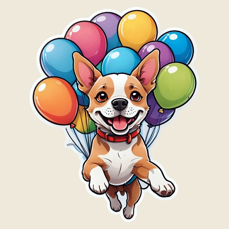 Chien avec des ballons colorés