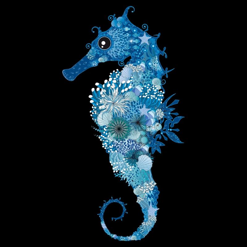 Hippocampe avec coraux, coquillages et anémones de mer