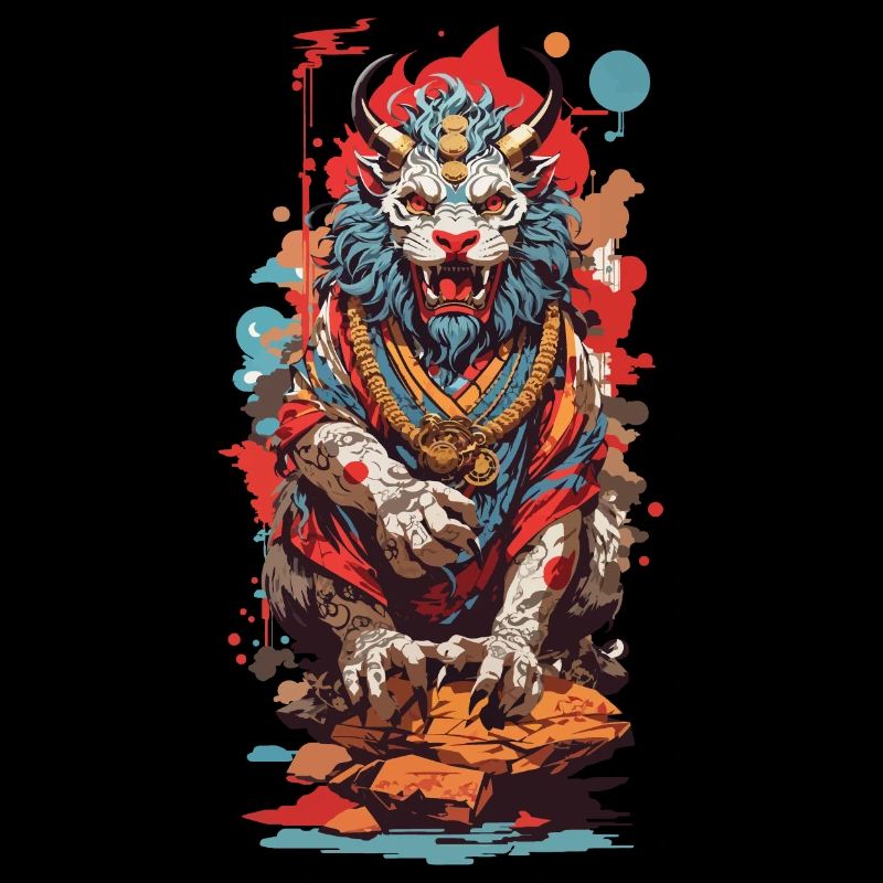 Conception esthétique japonaise Yokai Lion Popart