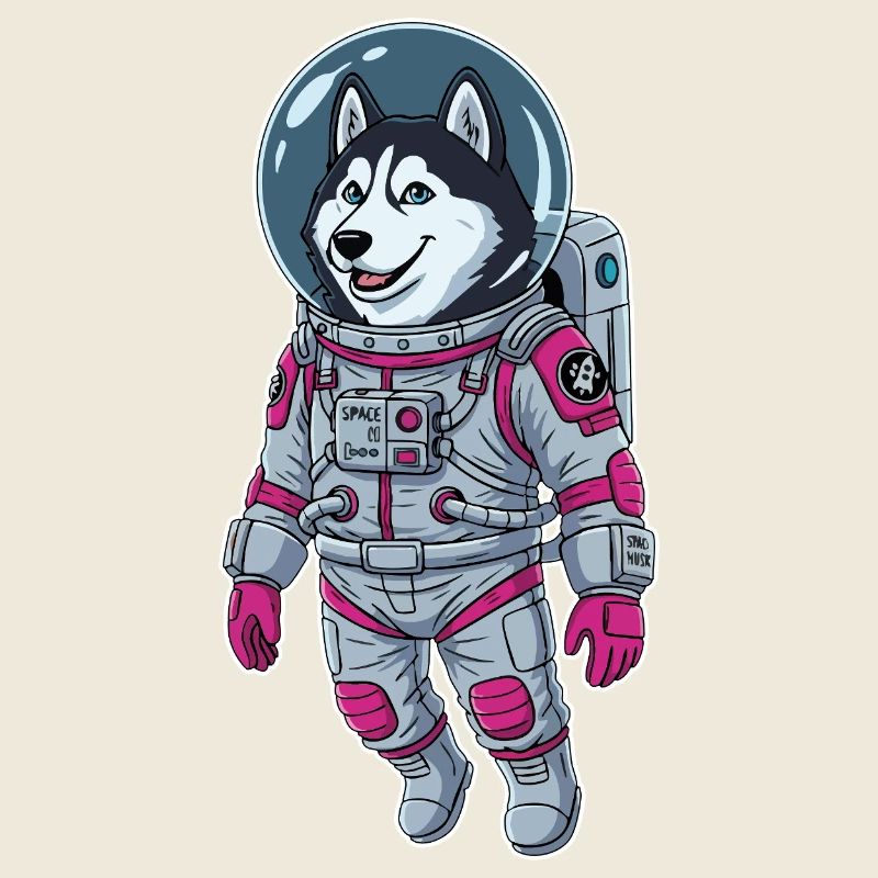 Chien Husky Sibérien Astronaute Espace Rose