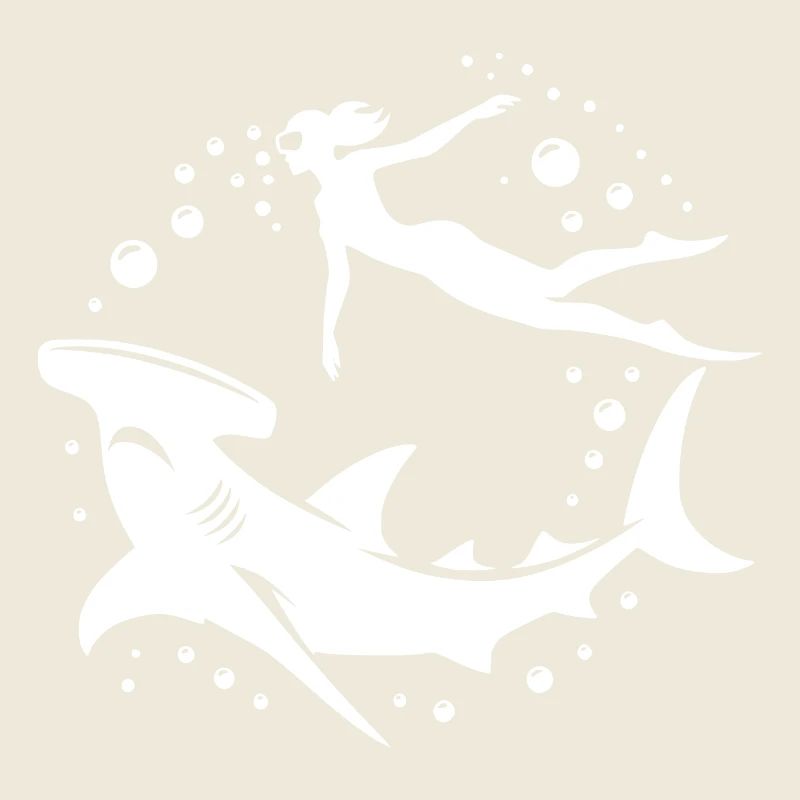 Hammerhead shark and diver chilling underwater