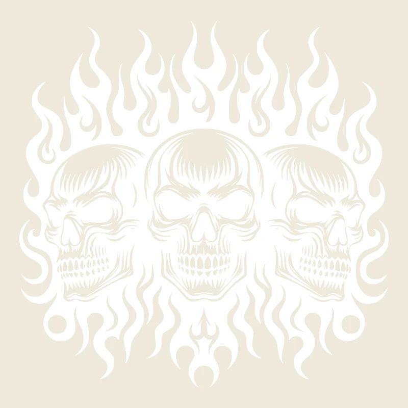 Tribal Flames Tattoo Three Grinning Skulls