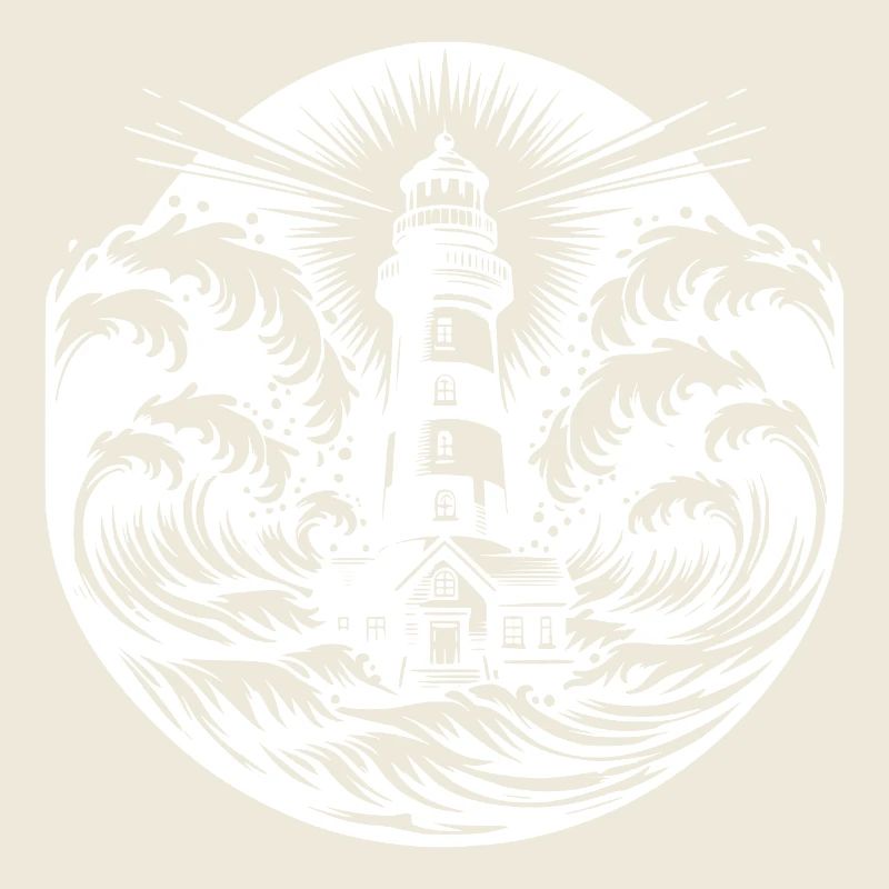 Striped Coastal Lighthouse in Heavy Sea