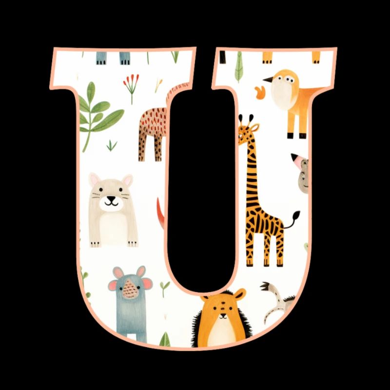 Buchstabe U, Monogramm, Tiermuster
