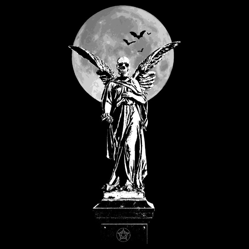 Ange de la mort devant la lune avec des chauves-souris