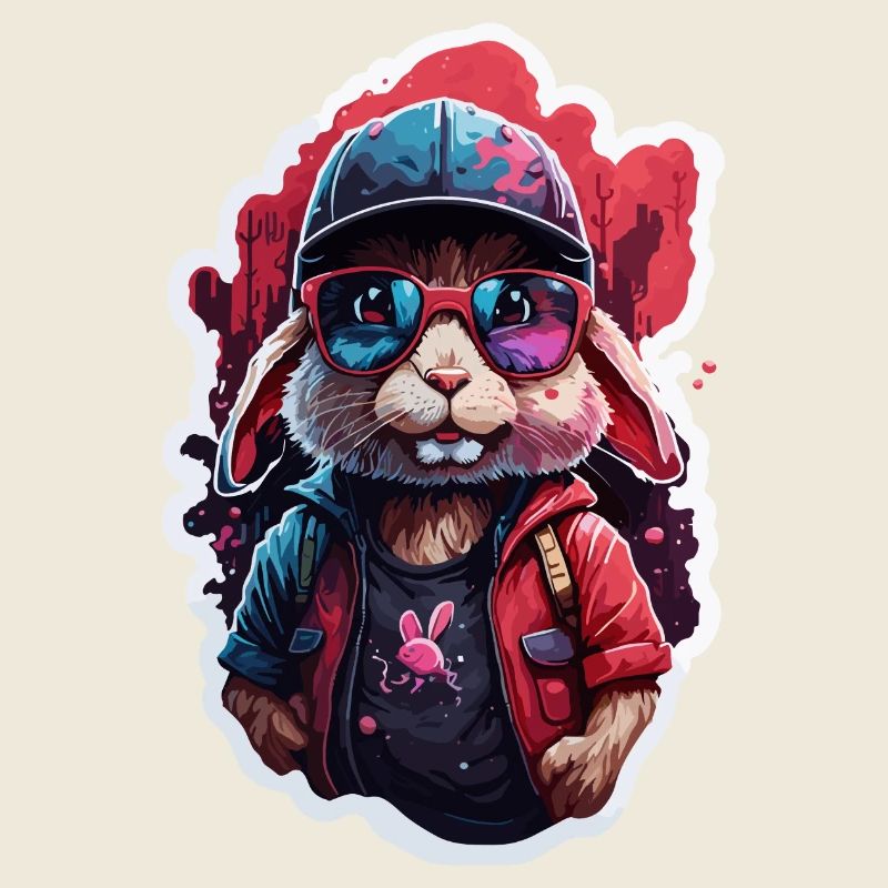 Rabbit cute, baseball cap, sunglasses, sweater, color