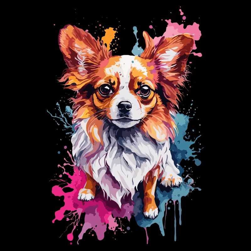 Papillon chien mignon, coloré, aquarelles, néon